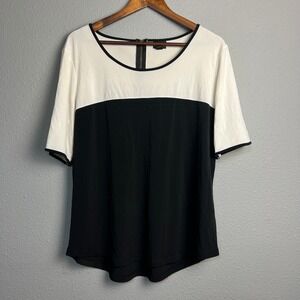 Worthington Womens Top XL Black‎ and White Color Block Short Sleeve Sexy Career